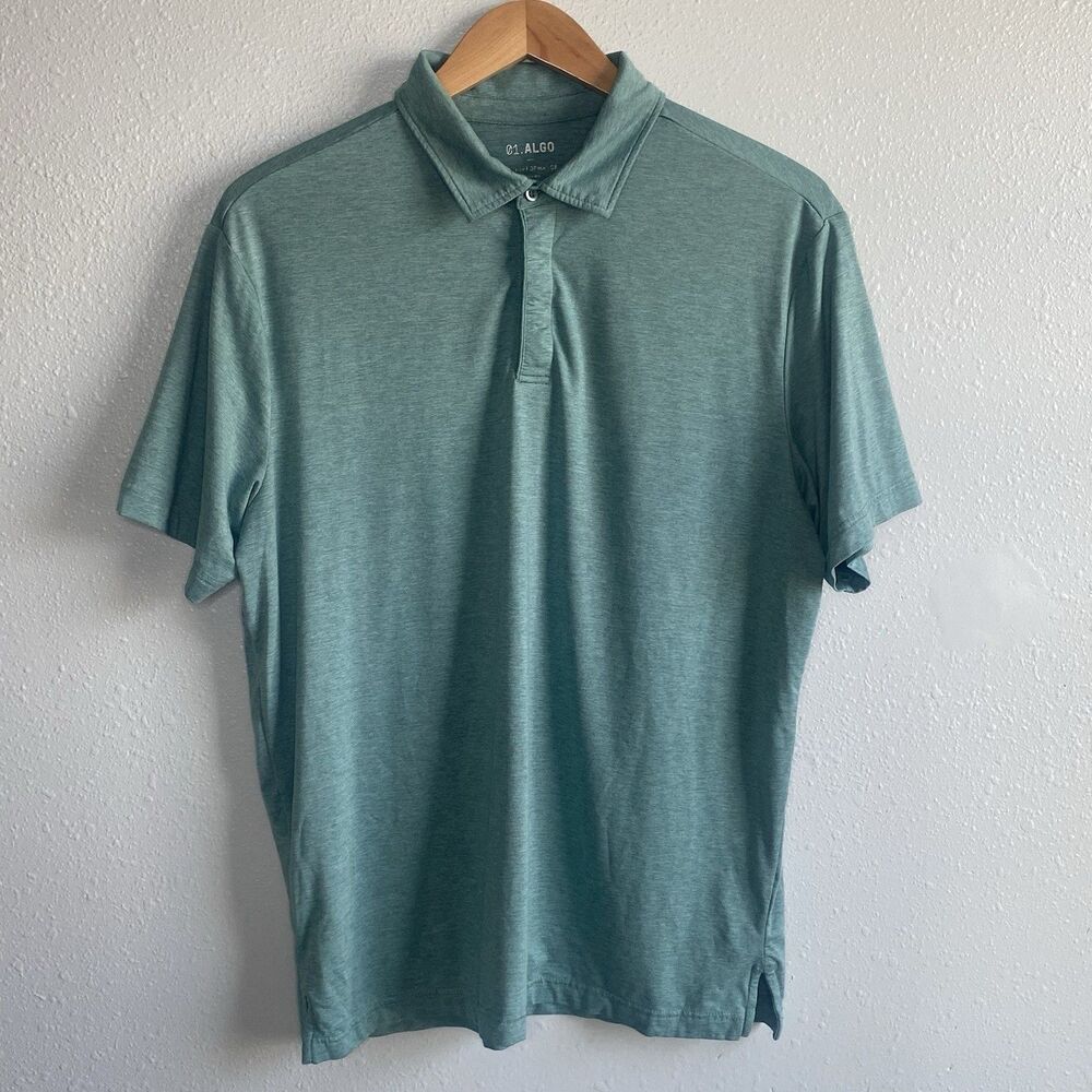 01.Algo Mens XL Performance Polo Shirt Green Quick Dry Anti-Odor SPF 40